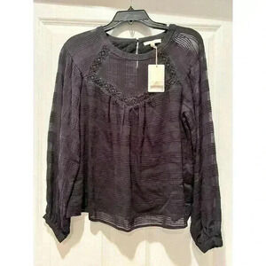 NEW Skies Are Blue Gauzey Bohemian Flowy Lined Top Blouse Black XS